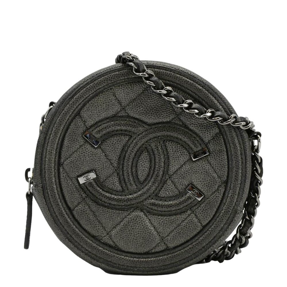 Chanel  Round Filigree Caviar Quilted Leather Crossbody Bag Black